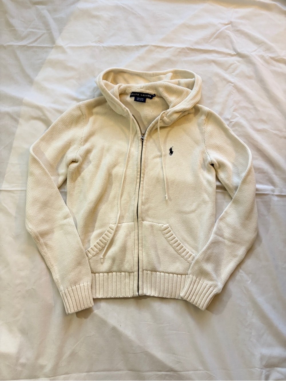Ralph Lauren Cream Zip Hoodie Sweater with Polo Logo